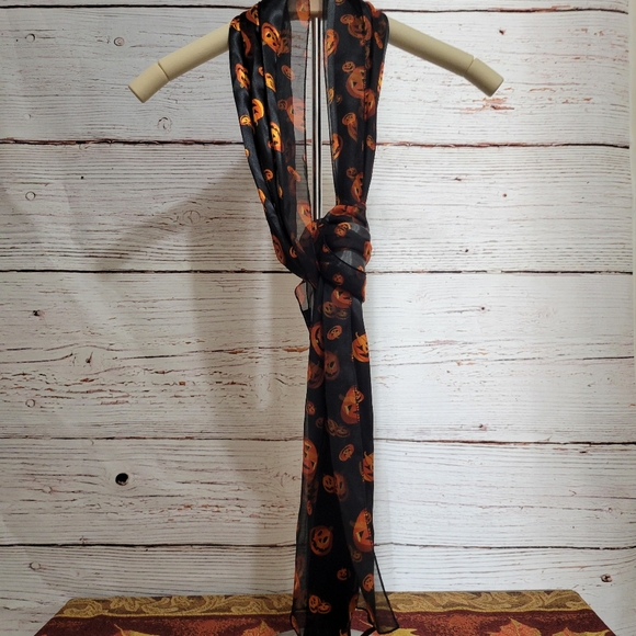 Pumpkin Shadow Stripe Faux Silk Scarf - Picture 7 of 11